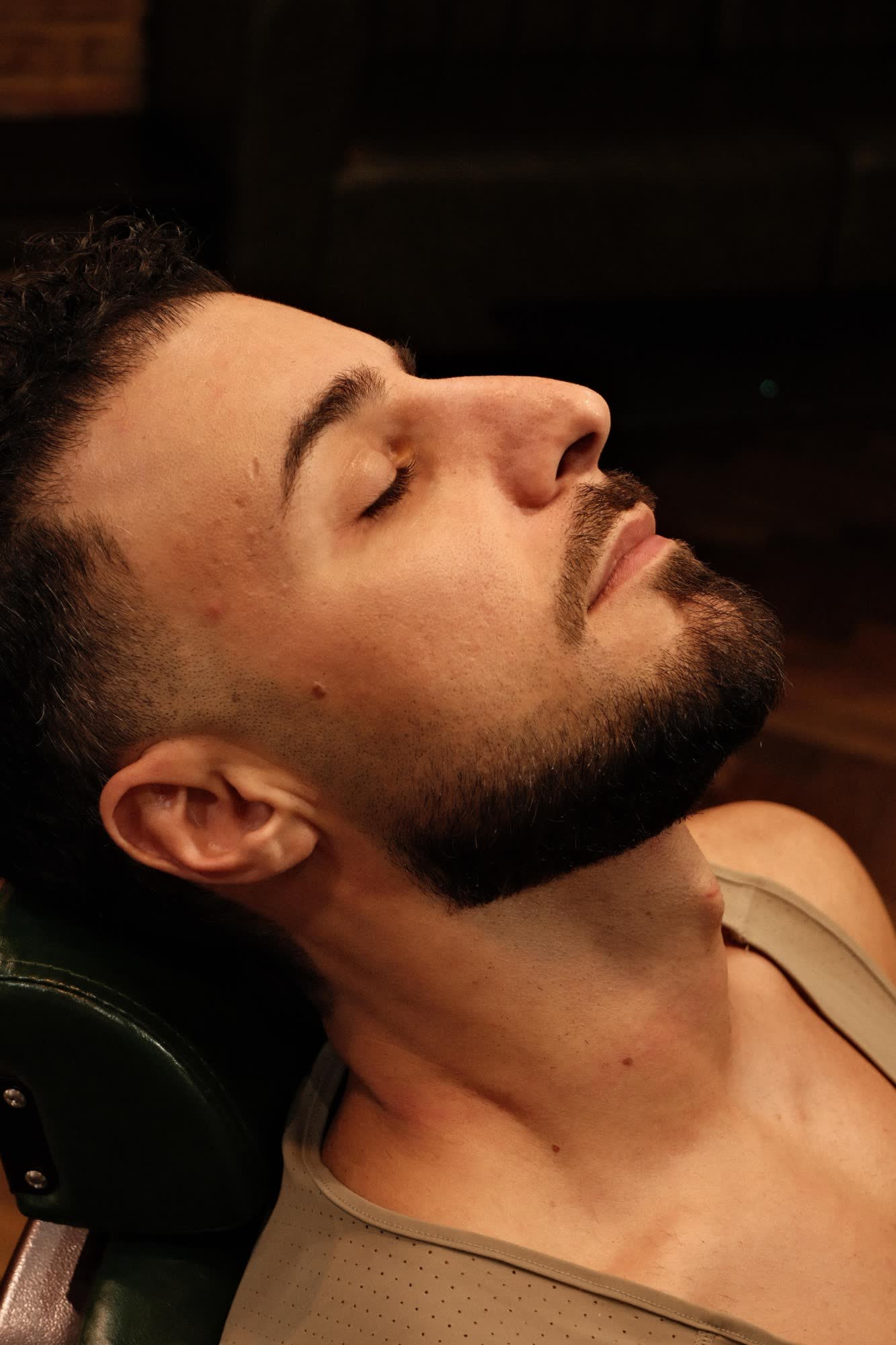 A close-up of a hot-towel finish at Crew Barbers Brentford