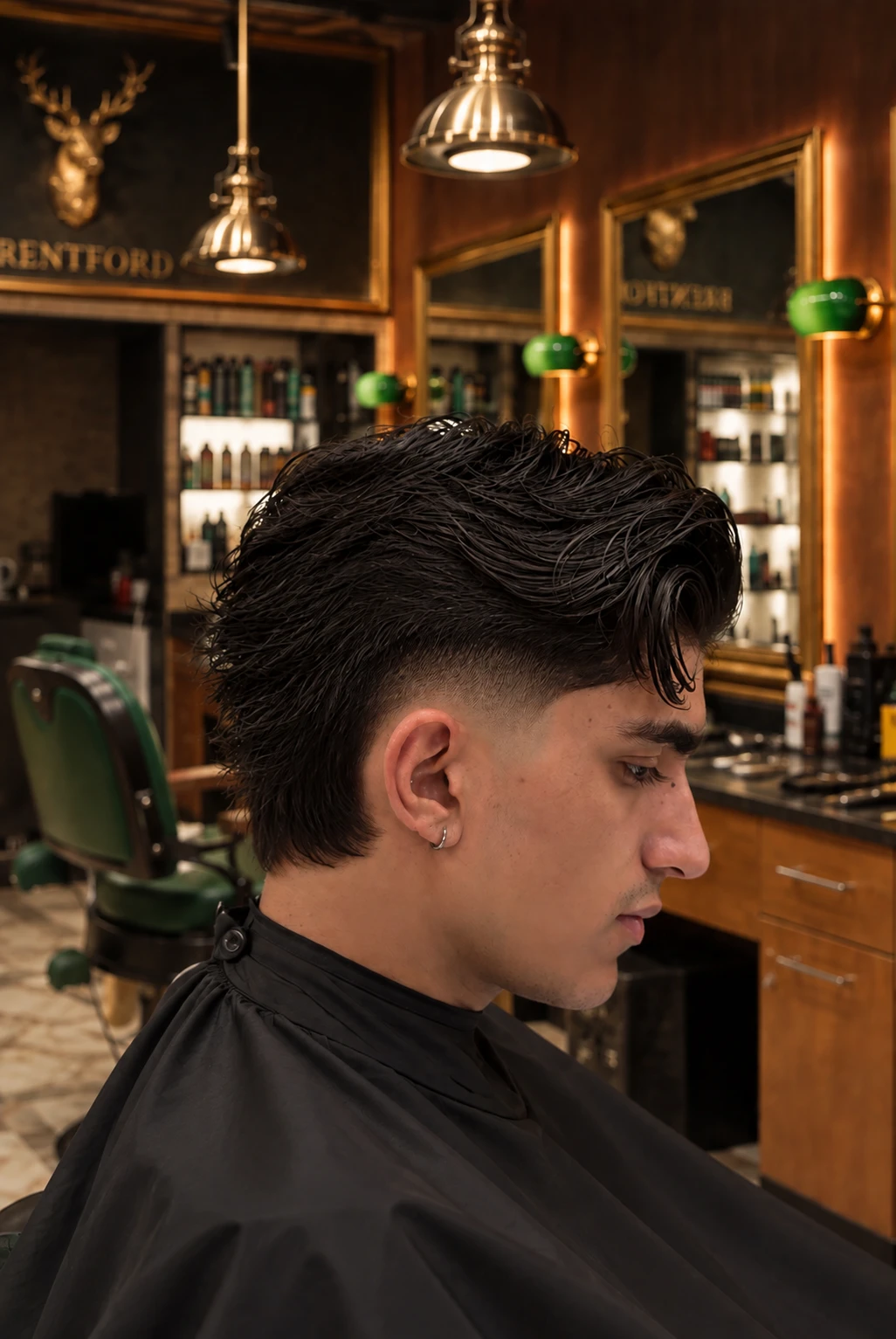 A wavy textured top with a taper fade, cut at Crew Barbers Brentford
